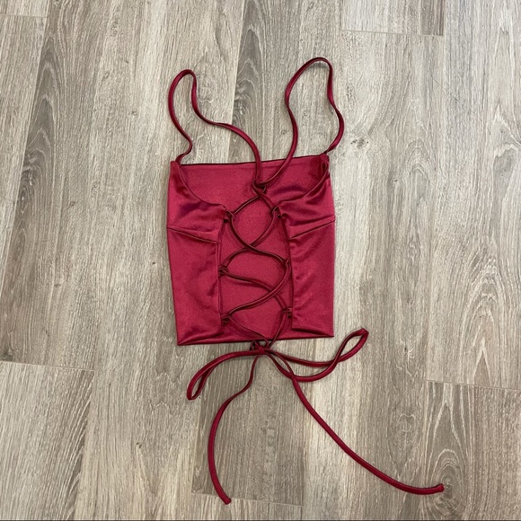 Deep red satin-look top from Shein with cross back detail and adjustable straps - Picture 3 of 7